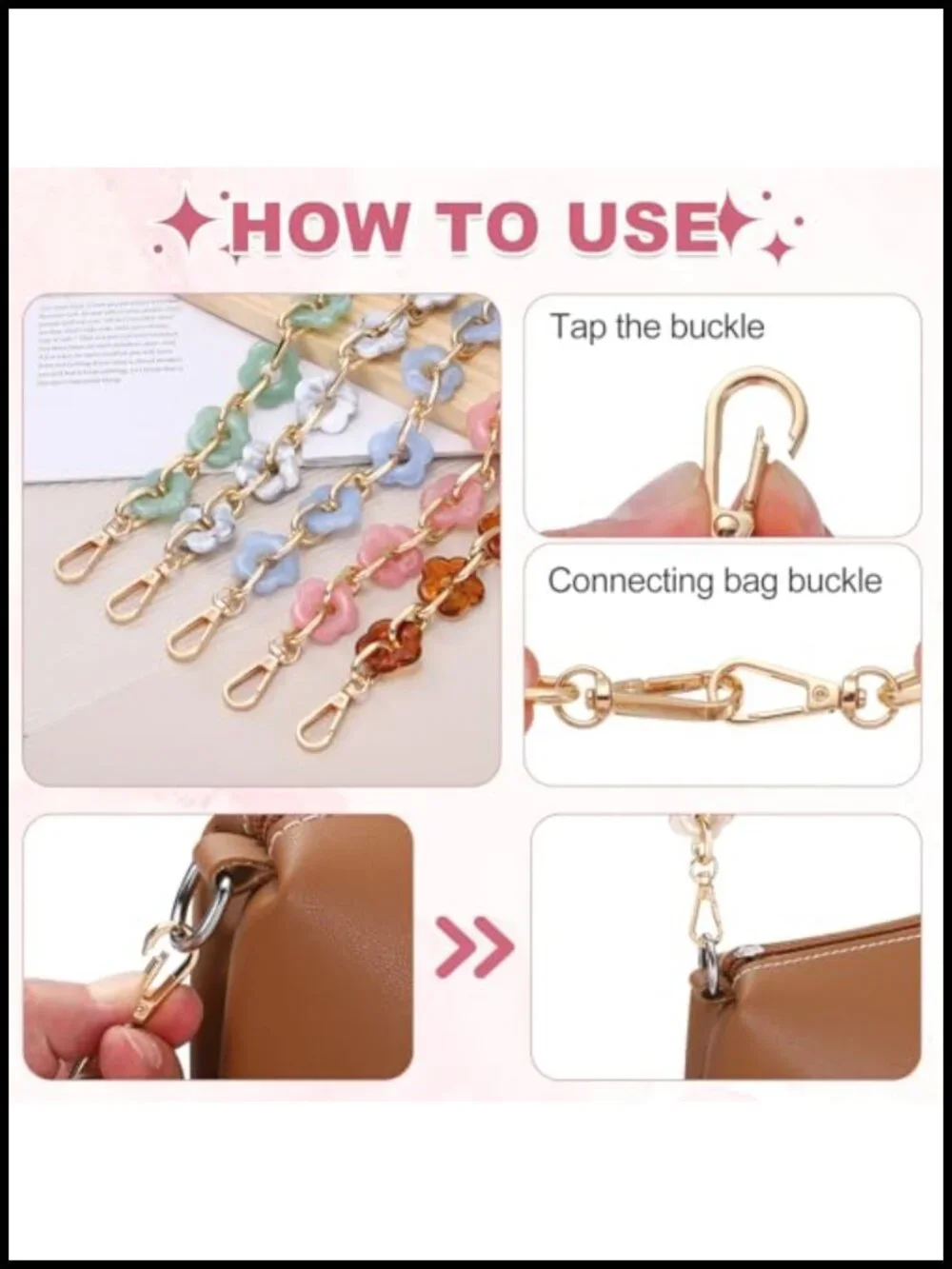 Acrylic Chain Strap Flower Chunky Purse Extension Decorative Short Chain for